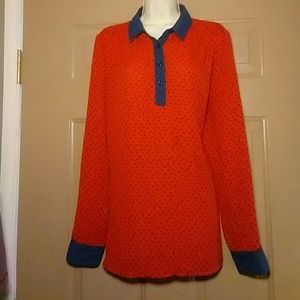 FREE PEOPLE RED & BLUE HORSE BLOUSE-SIZE LARGE